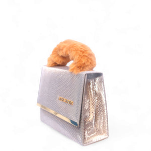 Eleganzia Collection - Fur Handle Metallic Bag